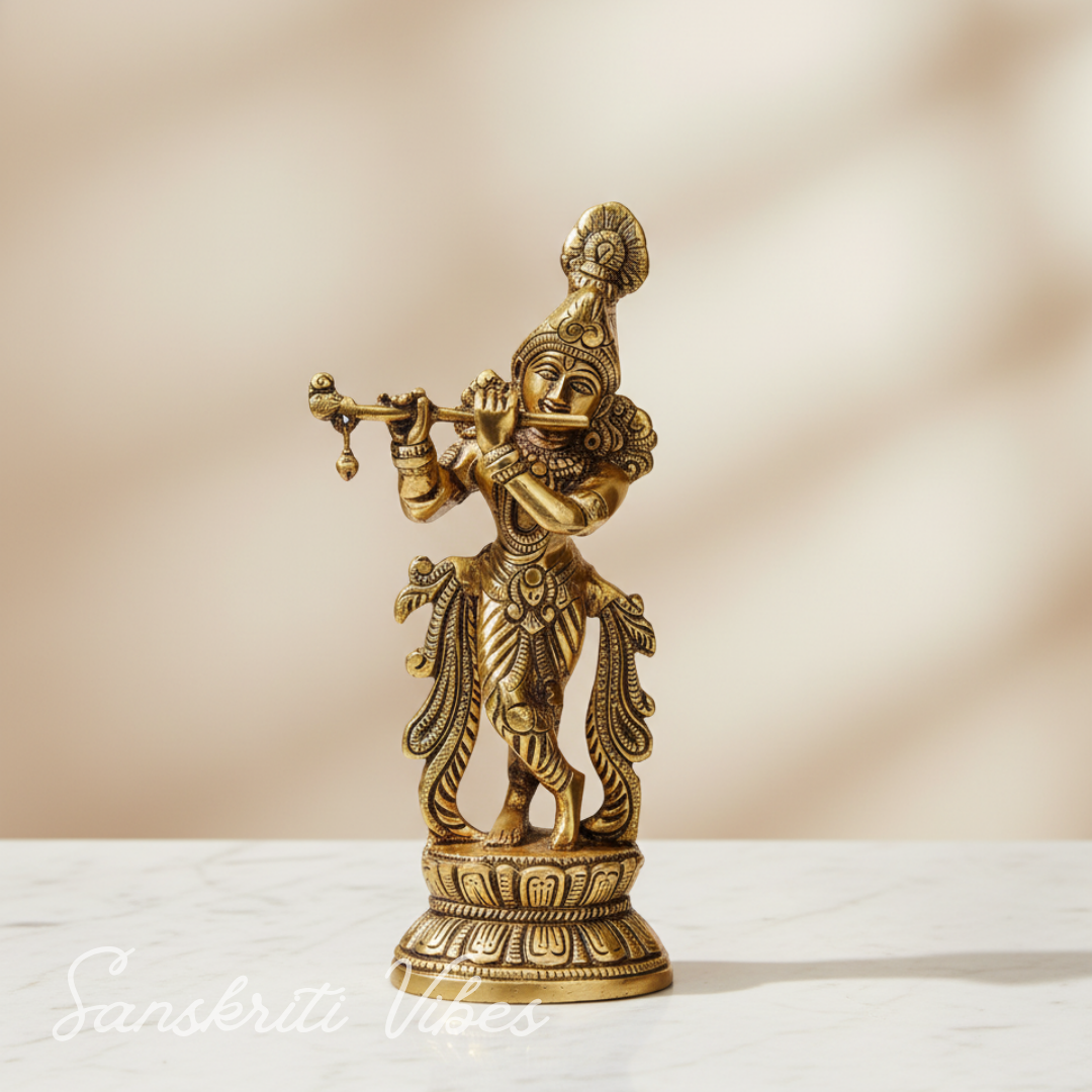 Lord Krishna Metal Statue – Decorative Showpiece for Home Temple & Pooja by Sanskriti Vibes | Glossy Finish