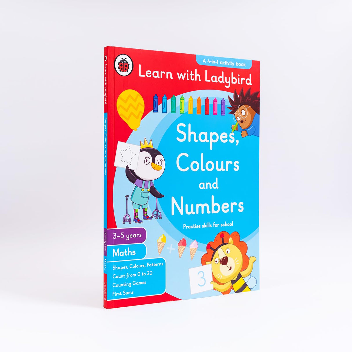 Shapes, Colours and Numbers: A Learn With Ladybird 4 in 1 Activity Book - Shapes, Colours, Patters; Count from 0-20; Counting Games & First Sums - Practice Skills for School (3-5 Years) - Retail Maharaj