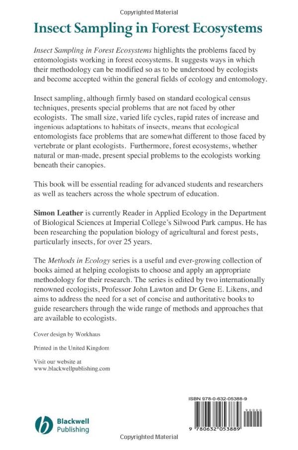 Insect Sampling in Forest Ecosystems (Ecological Methods and Concepts) - Retail Maharaj