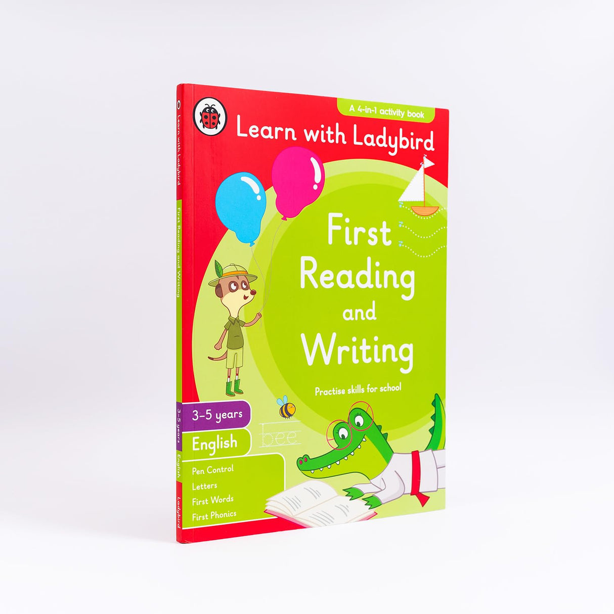 First Reading and Writing: A Learn With Ladybird 4 in 1 Activity Book - Pen Control, Letters, First Words and First Phonics - Practice Skills for School (3-5 Years) - Retail Maharaj
