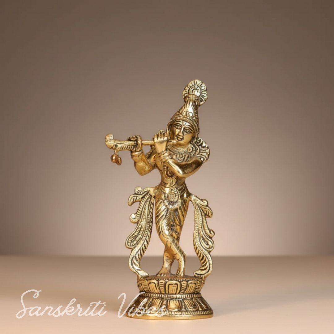 Lord Krishna Metal Statue – Decorative Showpiece for Home Temple & Pooja by Sanskriti Vibes | Glossy Finish