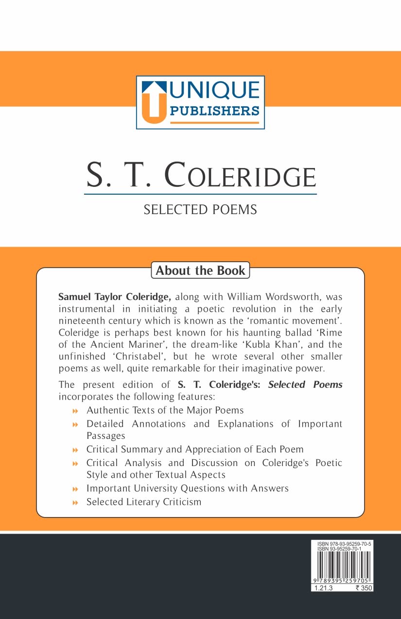 S.T. COLERIDGE Selected Poems A Critical Evaluation - Dr. S. Sen For B.A. Hons. & M.A. English