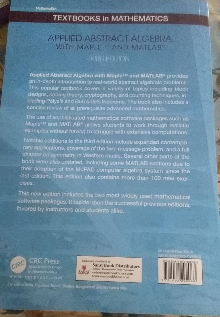 Applied Abstract Algebra With Maple And Matlab Special Indian Edition - Retail Maharaj