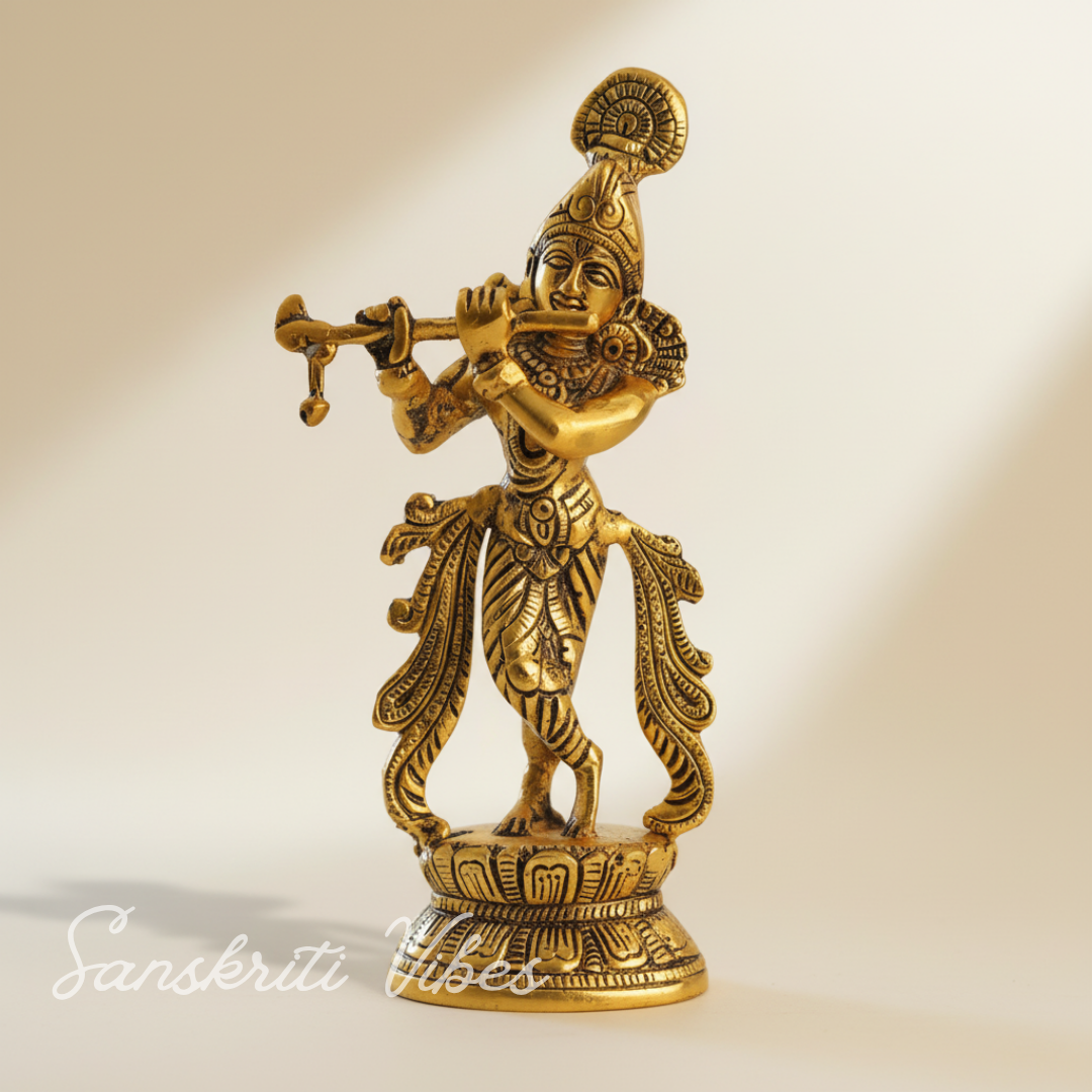 Lord Krishna Metal Statue – Decorative Showpiece for Home Temple & Pooja by Sanskriti Vibes | Glossy Finish