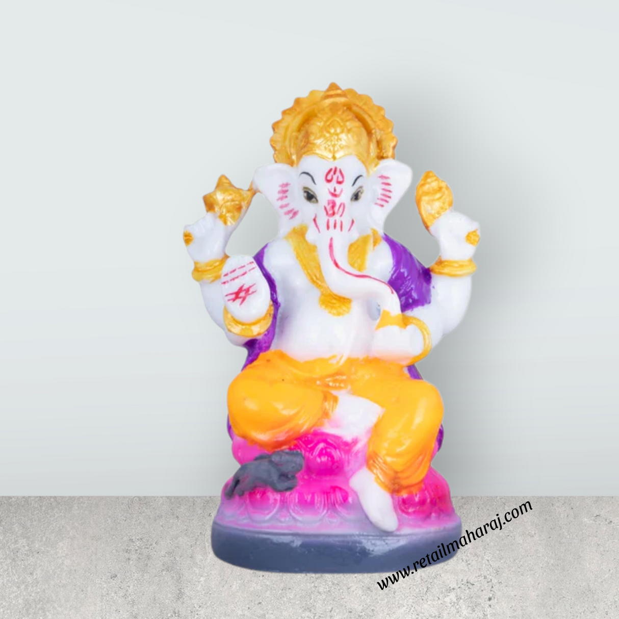 Ganesh Murti Sitting On Lotus - 4.5 x 2.5 Inches | Marble Murti/ Ganpati Murti/ Ganesh Idol for Pooja - Retail Maharaj