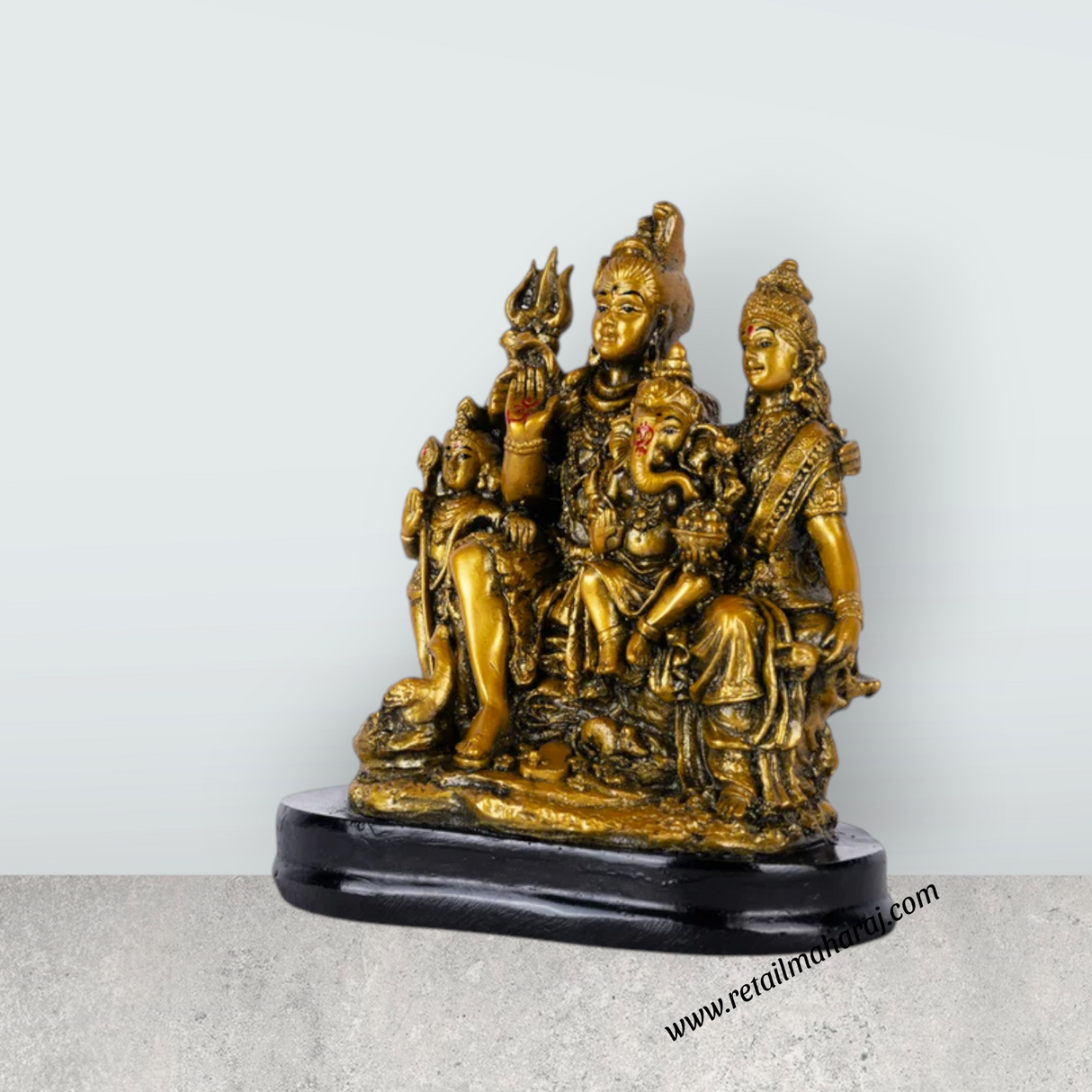 Shiv Family Murti With Base - 6 x 5.5 Inches | Resin Statue/ Antique Polish Shiva Family Statue for Worship - Retail Maharaj