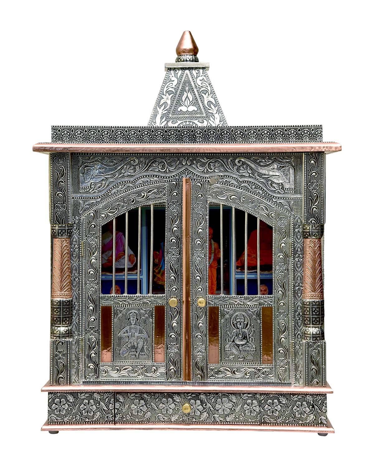 Ghar Mandir: Wall-Hung Aluminium & Copper Mandir (28" x 21") - Retail Maharaj