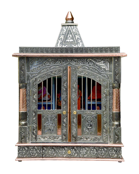 Ghar Mandir: Wall-Hung Aluminium & Copper Mandir (28" x 21") - Retail Maharaj