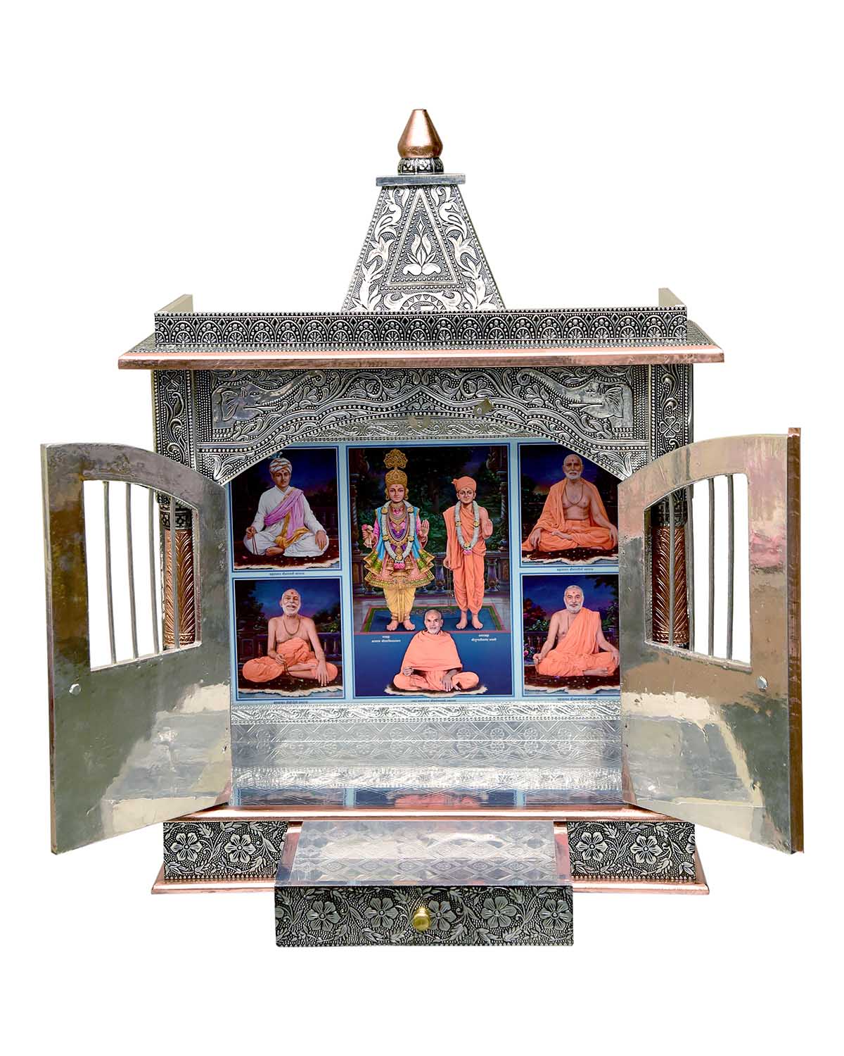 Ghar Mandir: Wall-Hung Aluminium & Copper Mandir (28" x 21") - Retail Maharaj