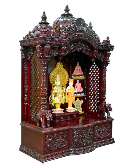 Ghar Mandir - Sag Wood (Teak Wood) with Cherry Polish (66" x 42") - Retail Maharaj