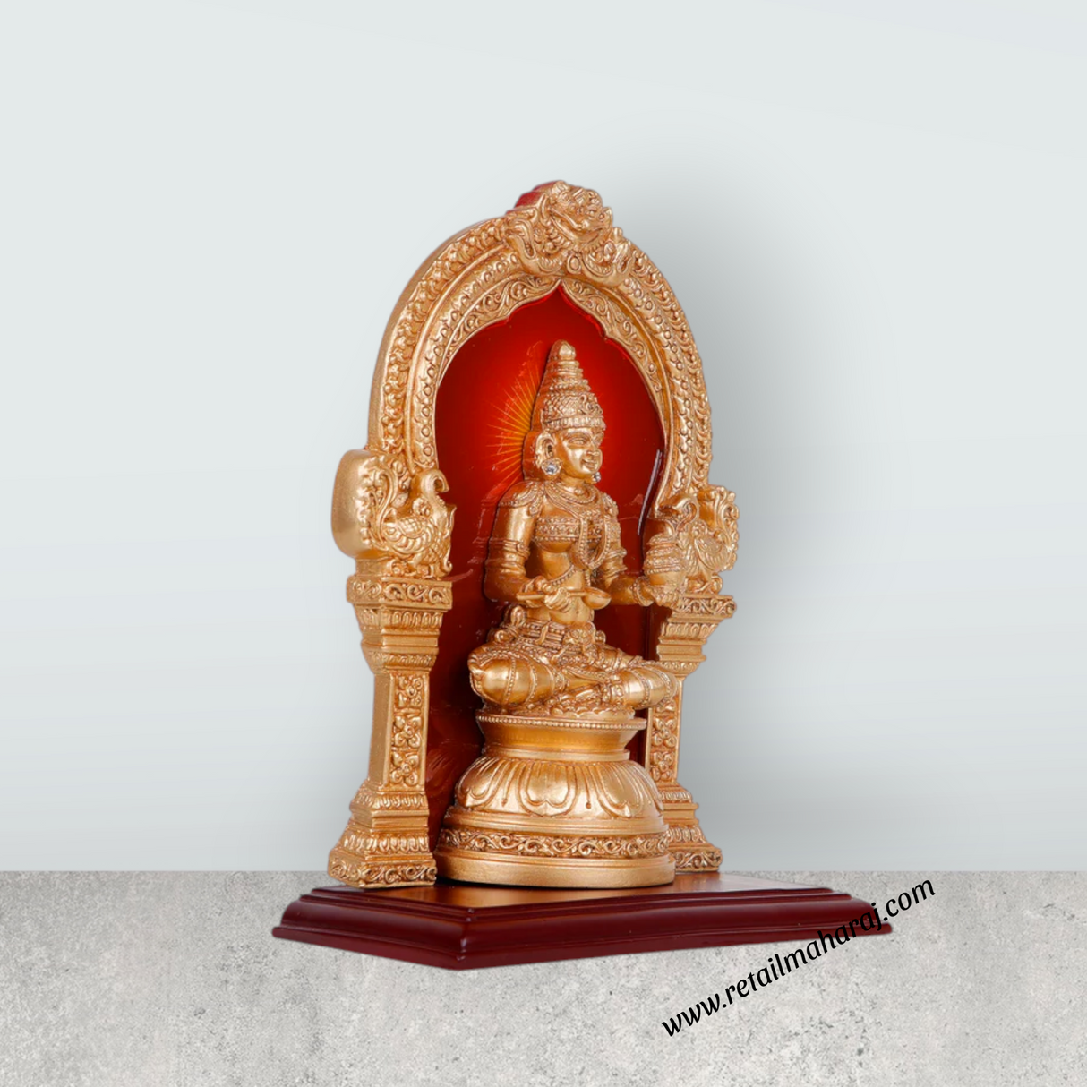 Annapurna Devi With Arch - 9.5 x 7 Inches | Sitting Annapurna Murti/ Gold Polish Annapurna Idol for Pooja - Retail Maharaj