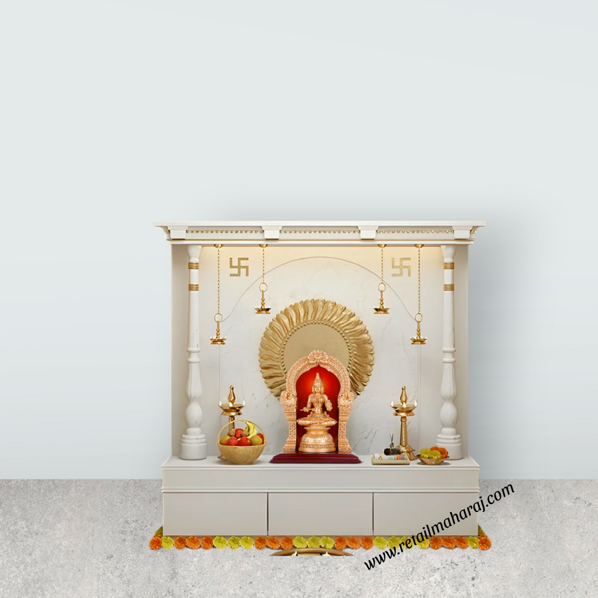 Annapurna Devi With Arch - 9.5 x 7 Inches | Sitting Annapurna Murti/ Gold Polish Annapurna Idol for Pooja - Retail Maharaj