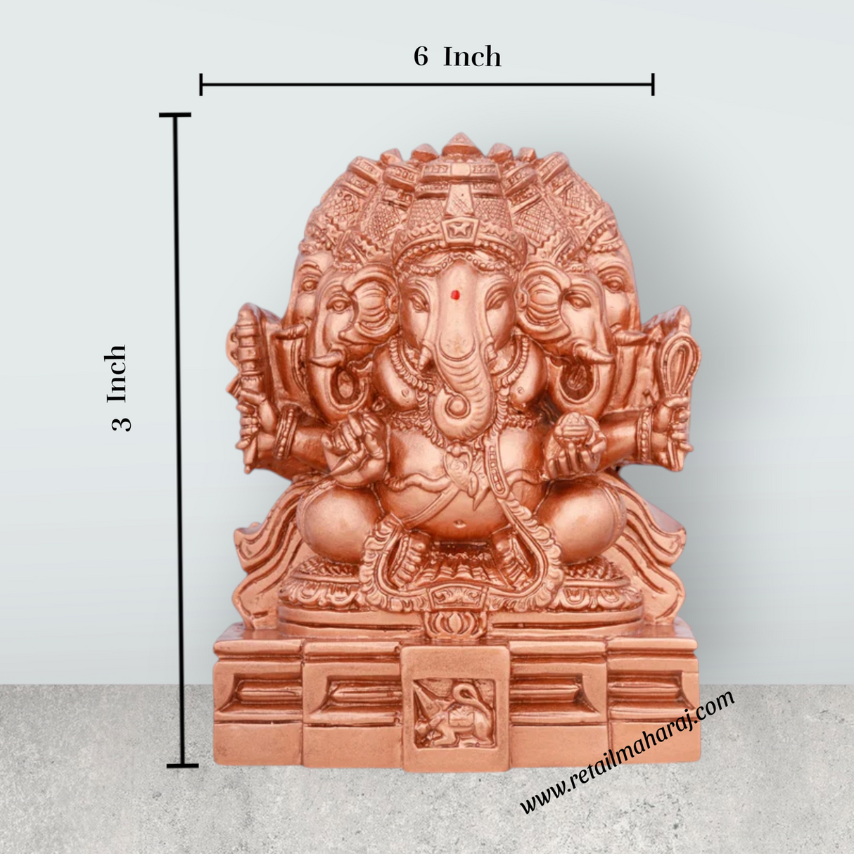 Panchamuga Ganesha Statue - 3 x 6 Inches | Copper Polish Vinayagar Statue/ Resin Statue for Pooja - Retail Maharaj