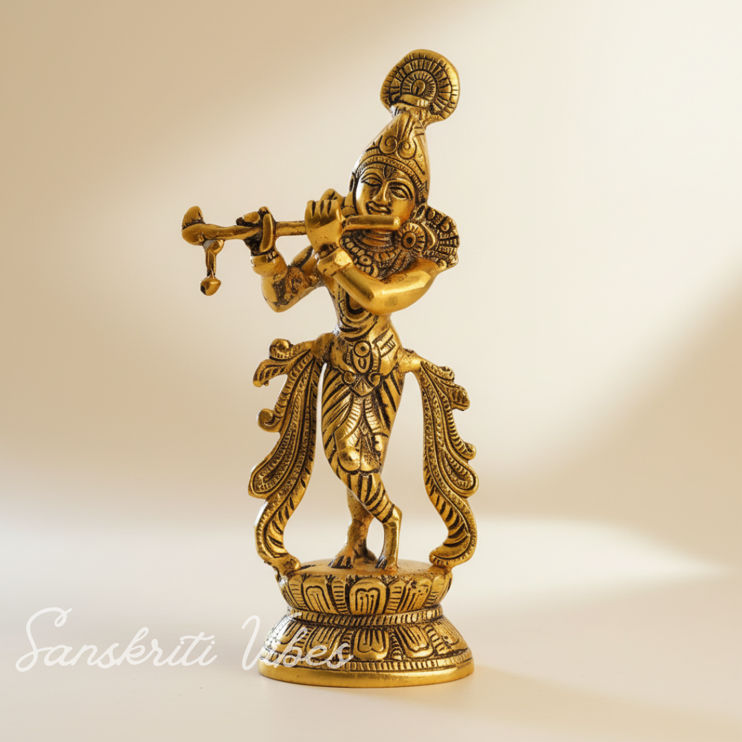Lord Krishna Metal Statue – Decorative Showpiece for Home Temple & Pooja by Sanskriti Vibes | Glossy Finish