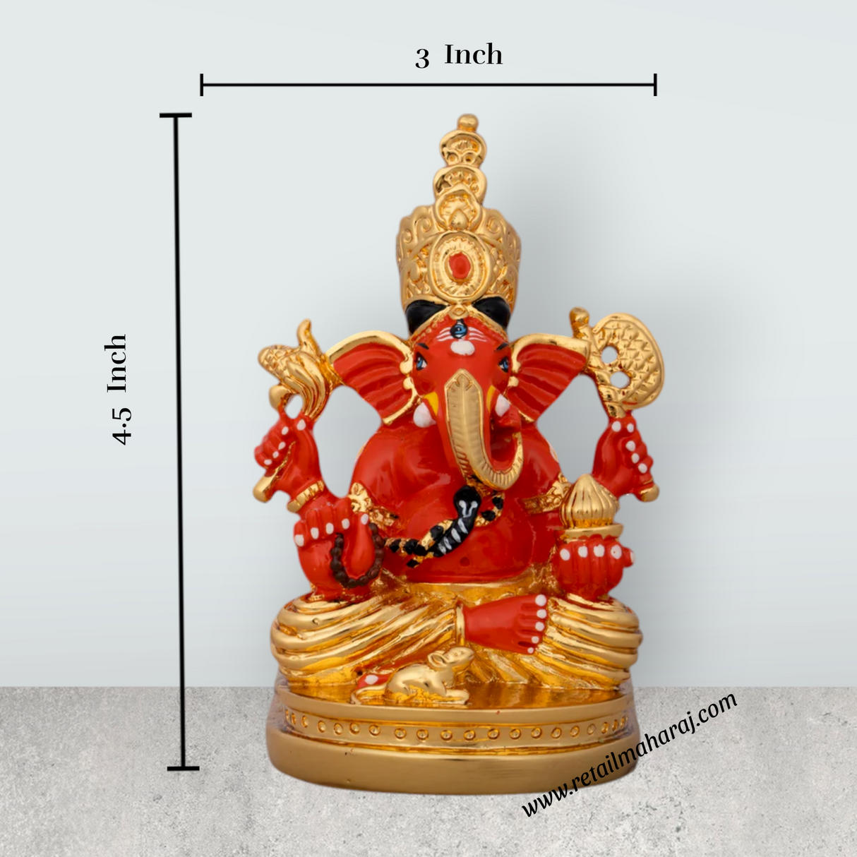 Mukut Ganesh Murti - 4.5 x 3 Inches | Ceramic Sculpture/ Vinayaka Statue/ Ganpati Idol for Pooja/ 250 Gms - Retail Maharaj