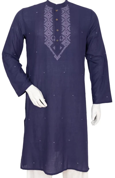 Jamdani Cotton Kurta – Blue - Retail Maharaj