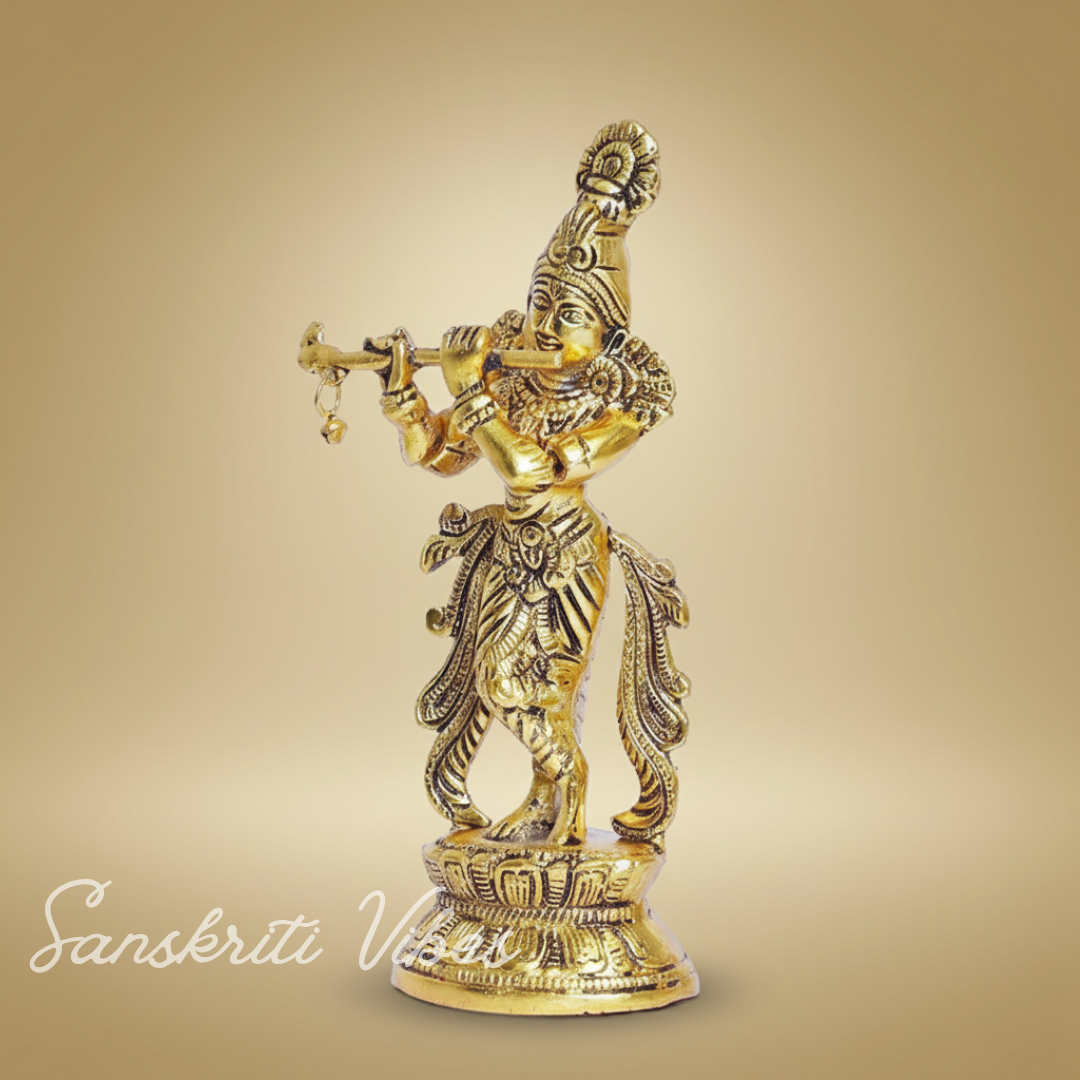 Lord Krishna Metal Statue – Decorative Showpiece for Home Temple & Pooja by Sanskriti Vibes | Glossy Finish