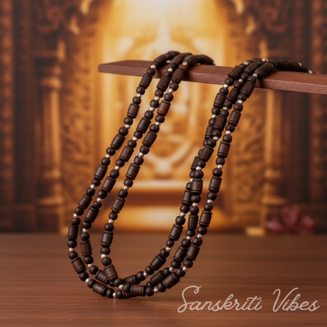 Designer Black Tulsi Kanthi Mala – Trendy and Classic | Handcrafted Spiritual Necklace in 92.5 Silver for Peace and Protection