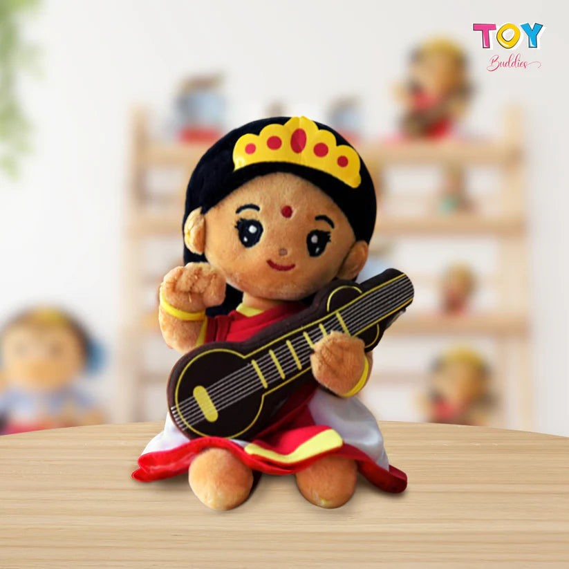 Saraswati Devi Plush Toy with Mantras (07 inch) - Retail Maharaj