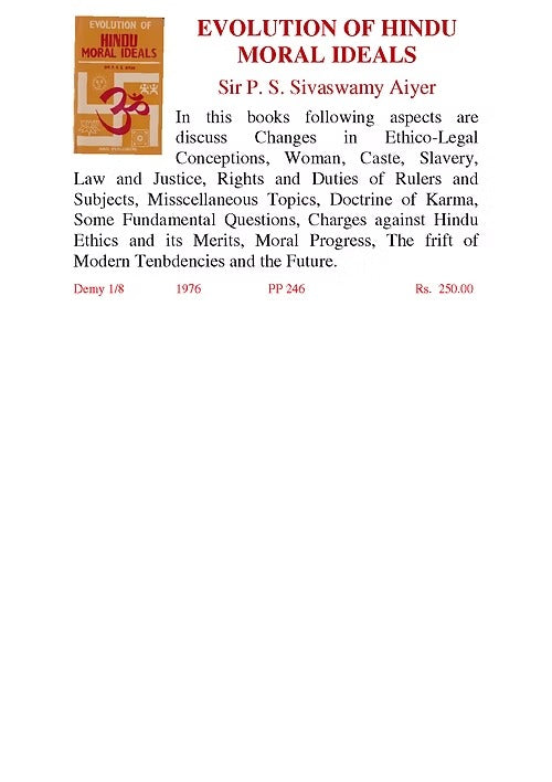 EVOLUTION OF HINDU MORAL IDEALS - Retail Maharaj