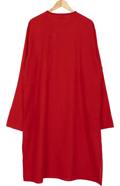 Embroidered Cotton Kurta – Red - Retail Maharaj