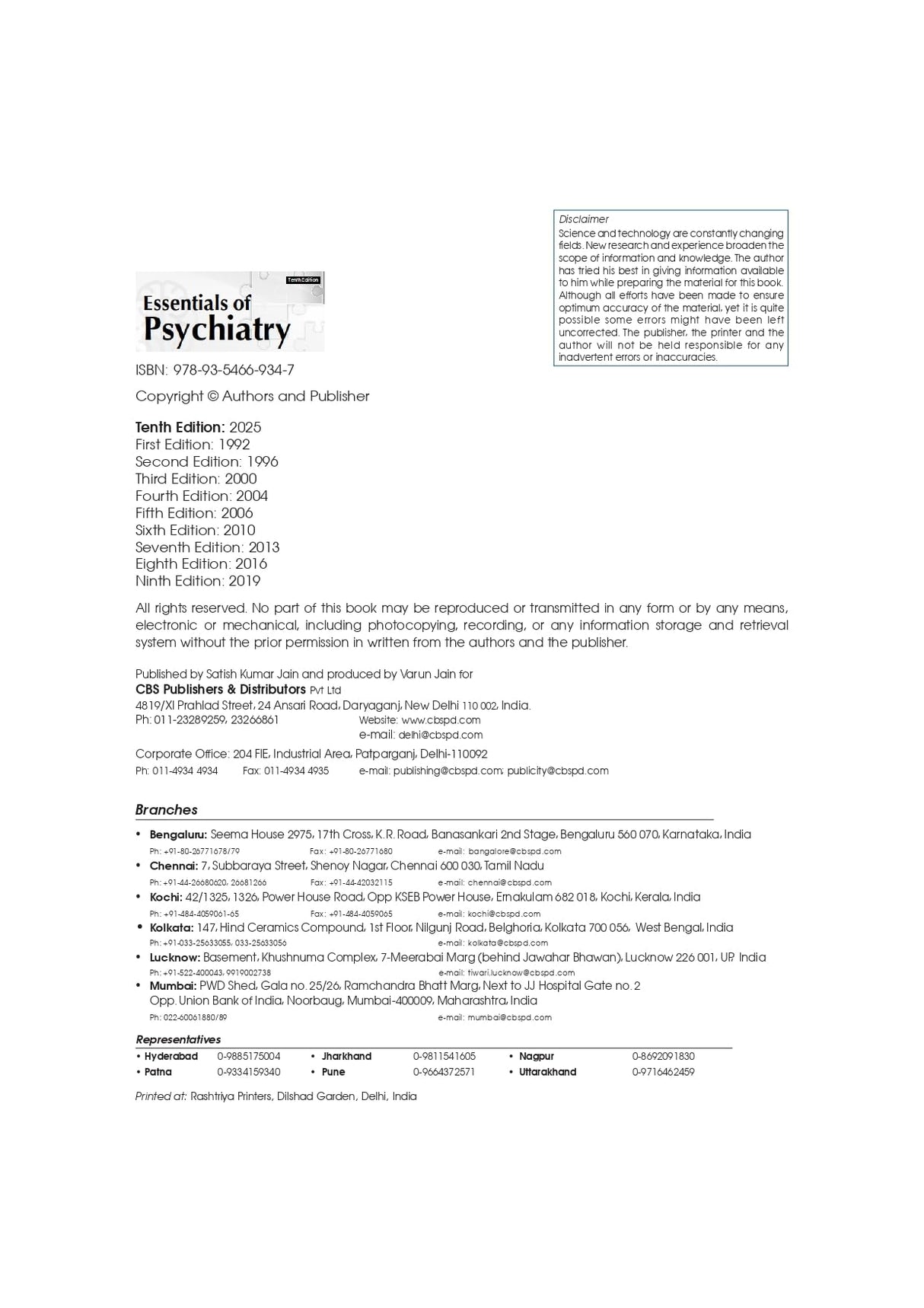 Essentials Of Psychiatry 10Ed (Pb 2025)