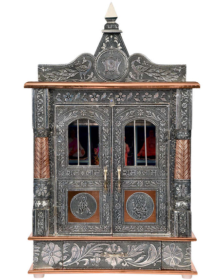 Ghar Mandir: Wall-Hung Aluminium & Copper Mandir (25" x 15") - Retail Maharaj
