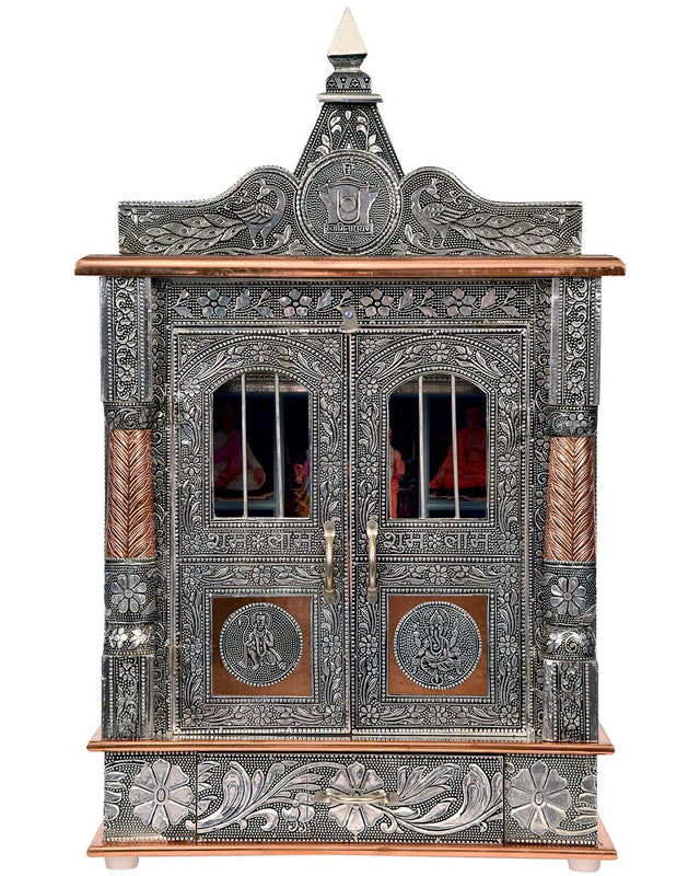 Ghar Mandir: Wall-Hung Aluminium & Copper Mandir (25" x 15") - Retail Maharaj