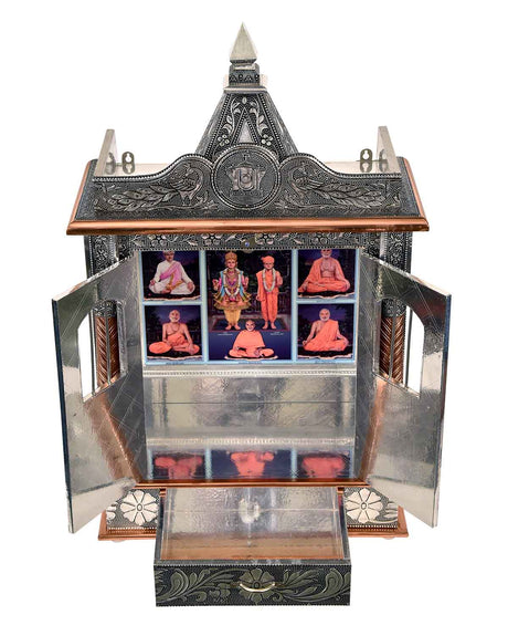 Ghar Mandir: Wall-Hung Aluminium & Copper Mandir (25" x 15") - Retail Maharaj