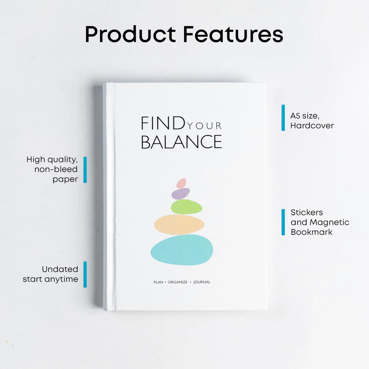 Find Your Balance Undated Planner Journal | Gratitude Journal with Habit Tracker & Mood Tracker | Includes Journaling Stickers | Undated | 4 Months - 300 Pages | (Stone White) - Retail Maharaj