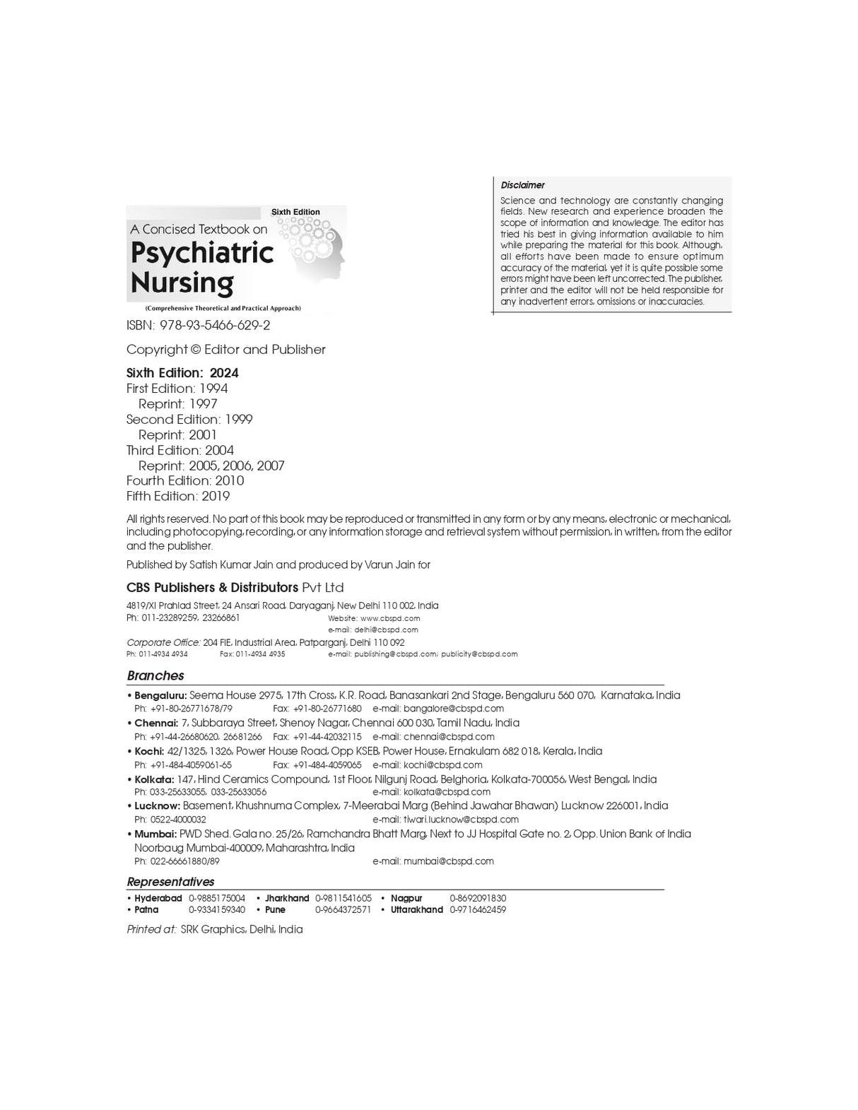 A Concised Textbook on Psychiatric Nursing Comprehensive Theoretical and Practical Approach - 2024 , 6/ed