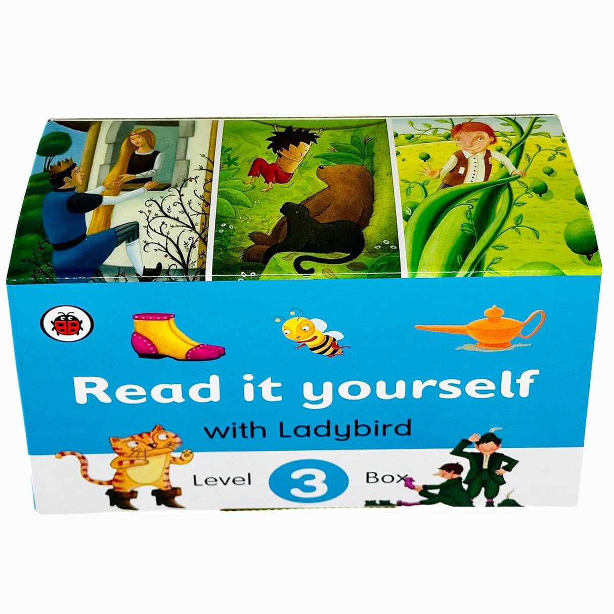 Ladybird Read It Yourself Tuck Box Level 3: 8 Books Box Set (The Elves and the Shoemaker, Hansel and Gretel, Jack and the Beanstalk, Rapunzel, Aladdin, Puss in Boots, The Jungle Book, Thumbelina) - Retail Maharaj