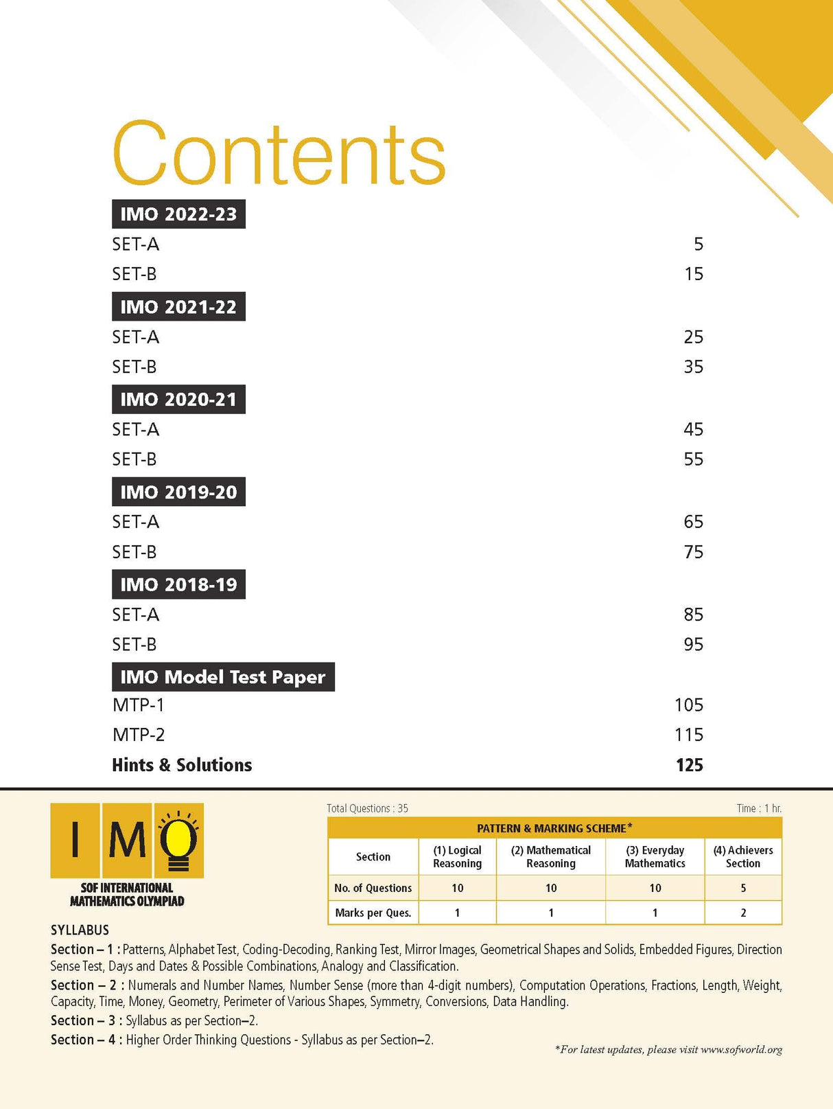 MTG Mathematics (IMO) Olympiad Previous Years Papers with Mock Test Papers Class 4 - Sample OMR Sheet with Chapterwise Analysis | SOF Olympiad Books For 2023-24 Exam MTG Editorial Board MTG Editorial Board - Retail Maharaj