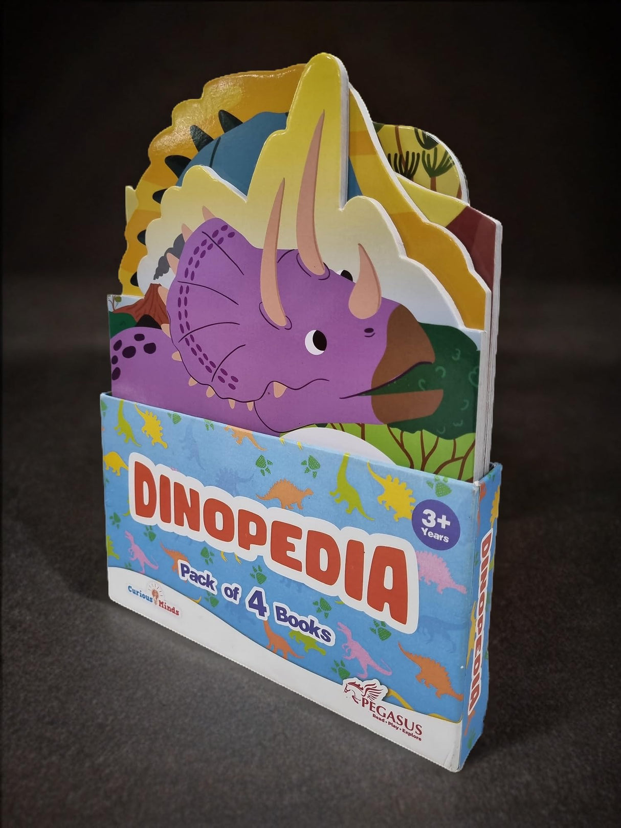 Set of 4 Children Dinosaur Encyclopedia Die Cut Books for 5+ | Dinopedia- T REX, DIPLODOCUS,TRICERATOPS,VELOCIRAPTOR - Retail Maharaj