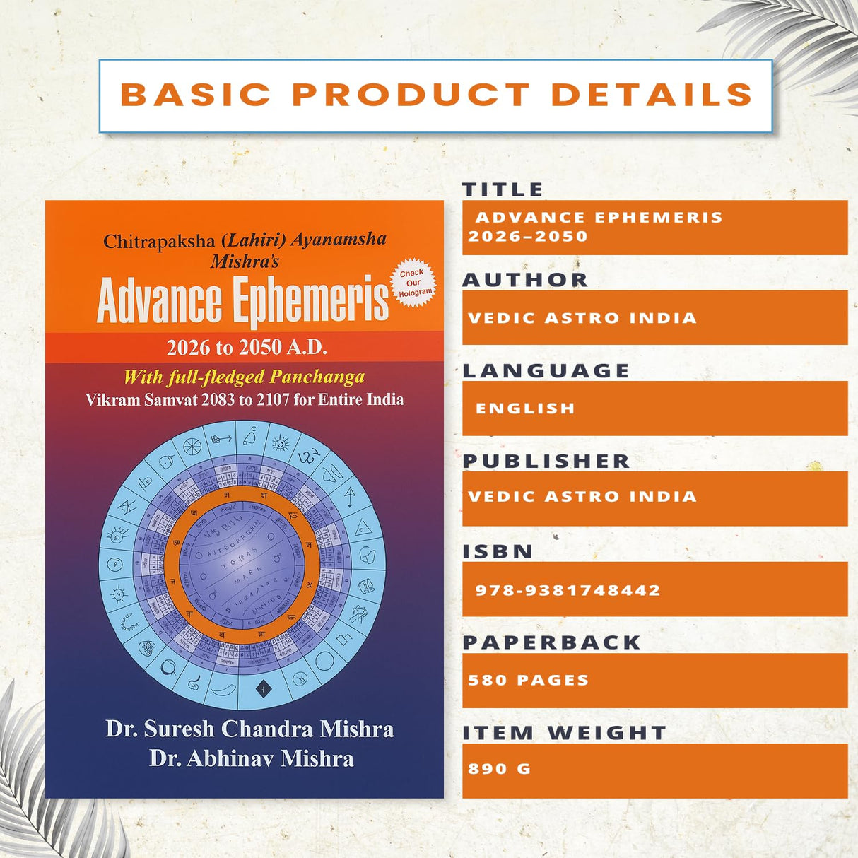 Mishra's Advance Ephemeris 2026-2050, Astrological Reference Book - Retail Maharaj