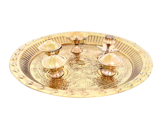 Brass Pooja Arti Dish – Five Stand Design for Complete Rituals - Retail Maharaj
