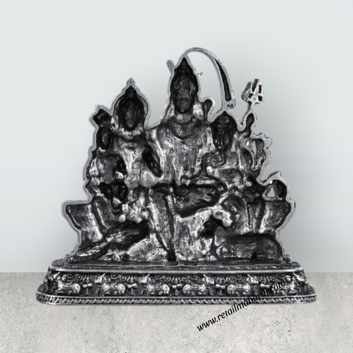 Shiv Family Murti With Base - 2.5 X 2.25 Inches | Silver Idol/ Antique Polish Shiva Family Statue For Pooja - Retail Maharaj