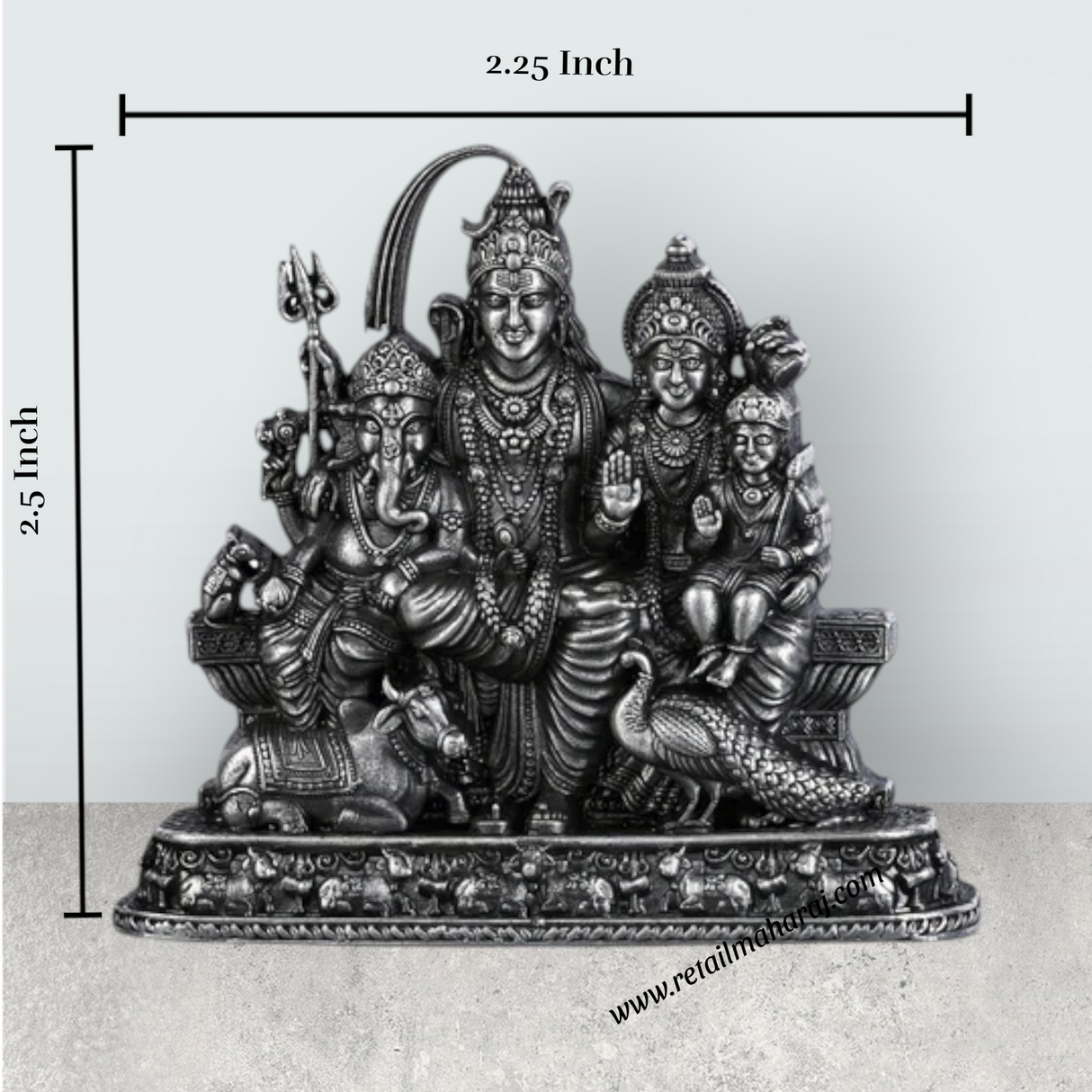 Shiv Family Murti With Base - 2.5 X 2.25 Inches | Silver Idol/ Antique Polish Shiva Family Statue For Pooja - Retail Maharaj