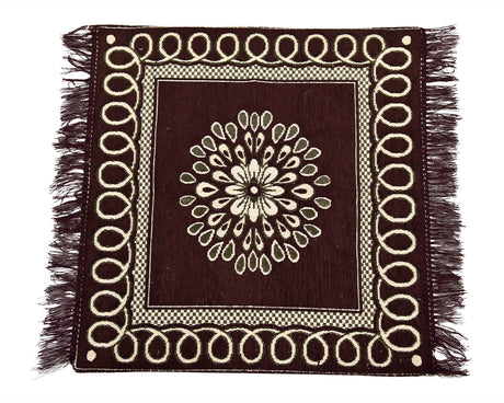 Puja Asan for Sitting (Cotton Design) – Comfortable Prayer Mat in Coffee Color - Retail Maharaj