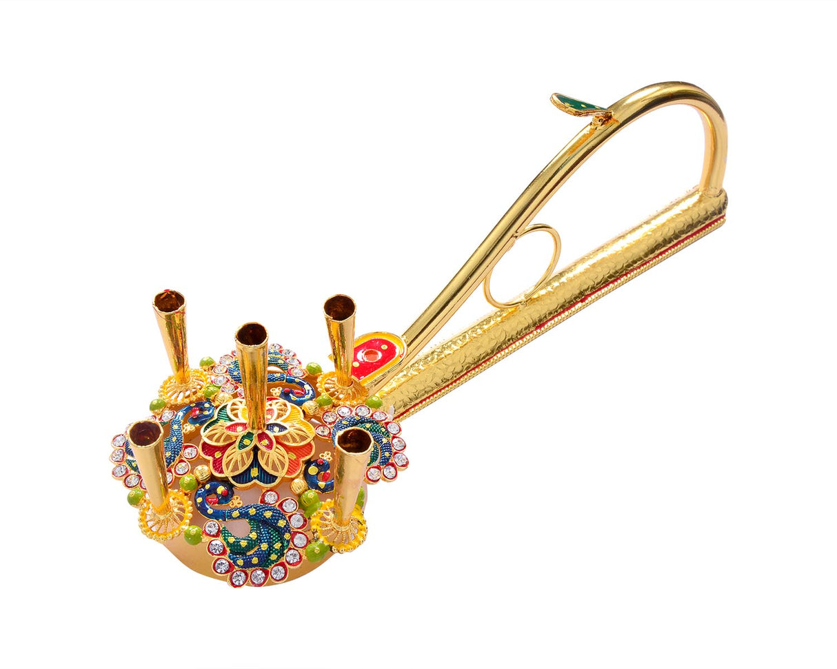 Pooja 5 Diya Aarti Metal Stand – Ornamental Diya for Spiritual Rituals - Retail Maharaj