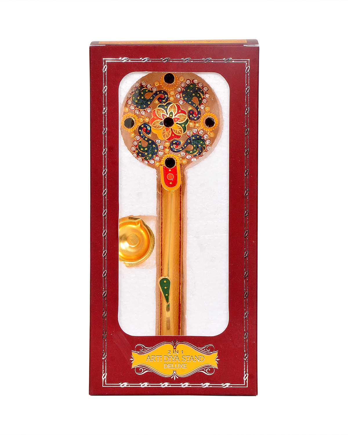 Pooja 5 Diya Aarti Metal Stand – Ornamental Diya for Spiritual Rituals - Retail Maharaj