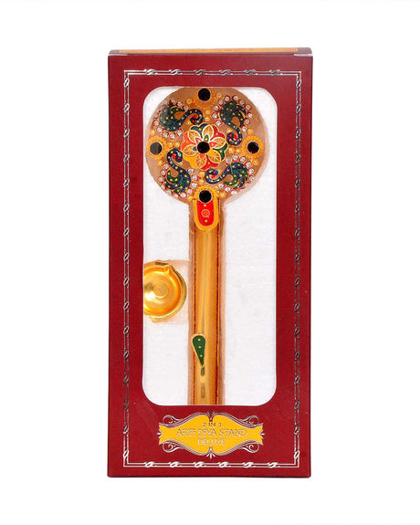 Pooja 5 Diya Aarti Metal Stand – Ornamental Diya for Spiritual Rituals - Retail Maharaj