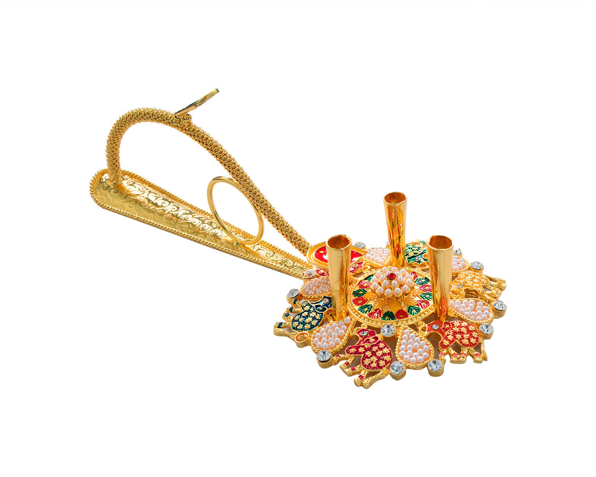 Pooja 3 Diya Aarti Metal Stand – Ornamental Diya for Rituals - Retail Maharaj
