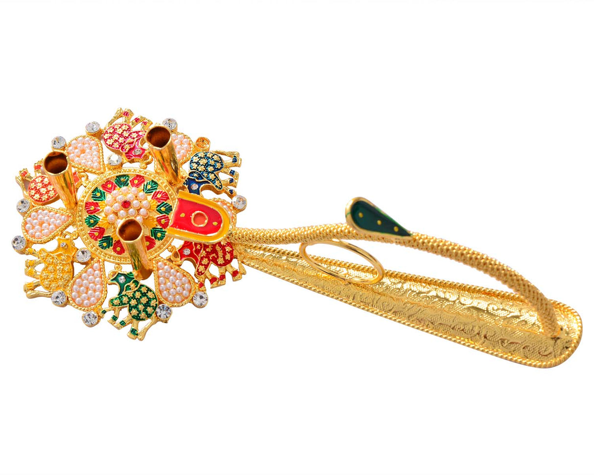 Pooja 3 Diya Aarti Metal Stand – Ornamental Diya for Rituals - Retail Maharaj