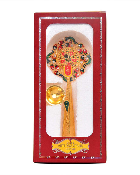 Pooja Diya Aarti Metal Stand – Versatile Diya for Wick Balls & Sticks - Retail Maharaj