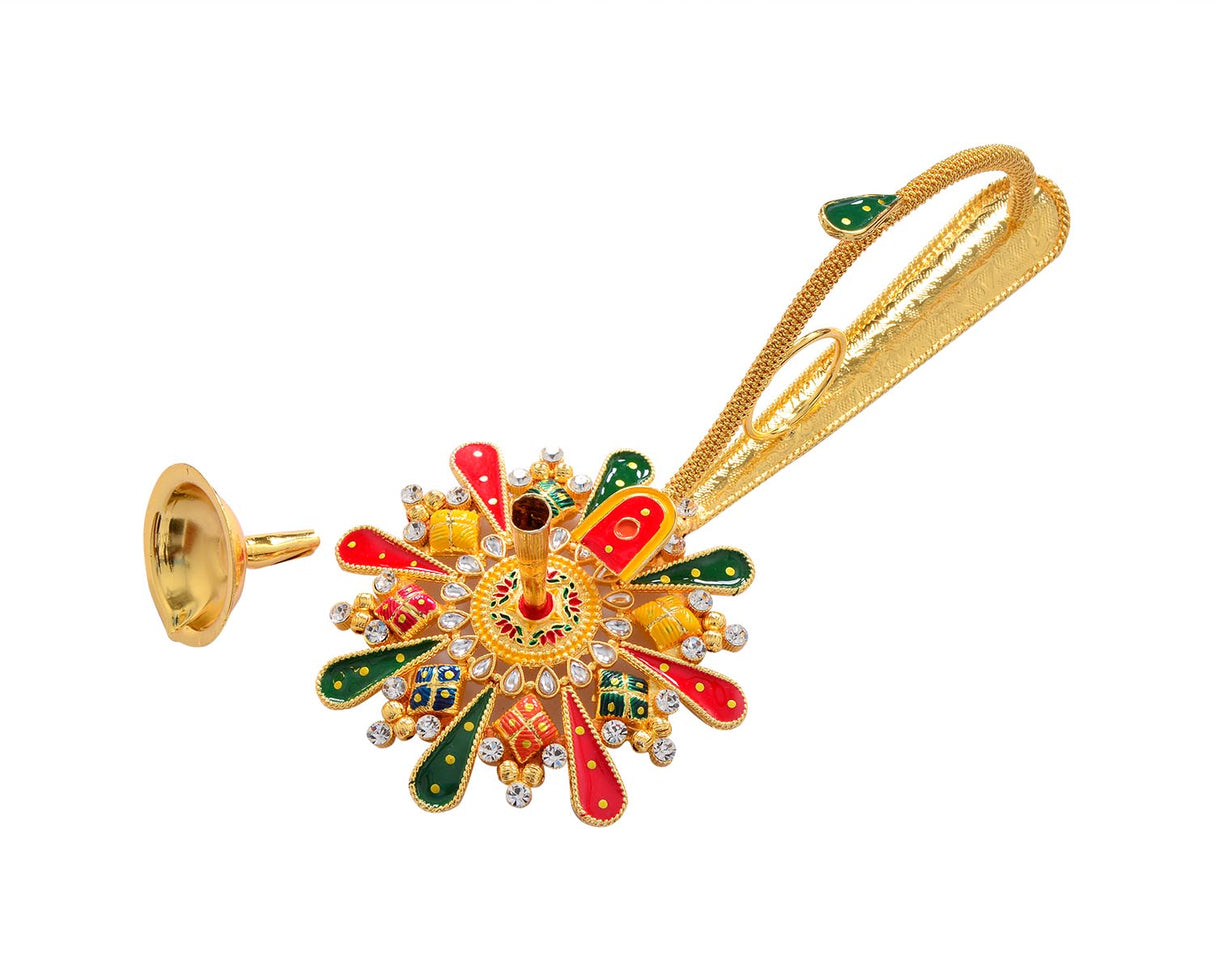 Pooja Diya Aarti Metal Stand – Elegant Diya for Wick Balls & Sticks - Retail Maharaj