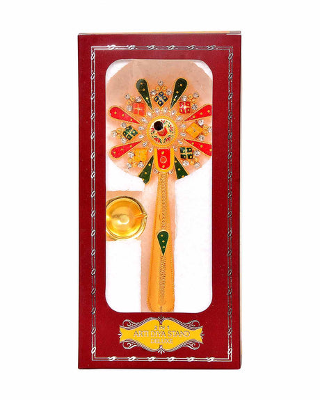 Pooja Diya Aarti Metal Stand – Elegant Diya for Wick Balls & Sticks - Retail Maharaj