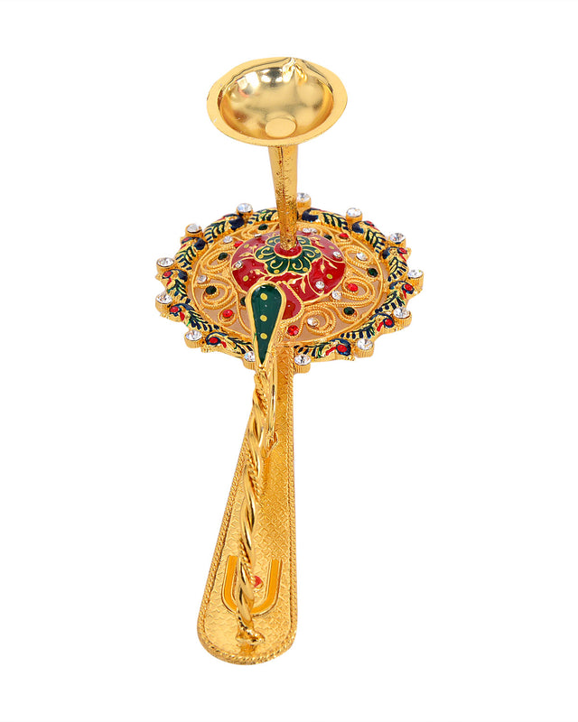 Pooja Diya Aarti Metal Stand – Decorative Diya for Wick Sticks - Retail Maharaj