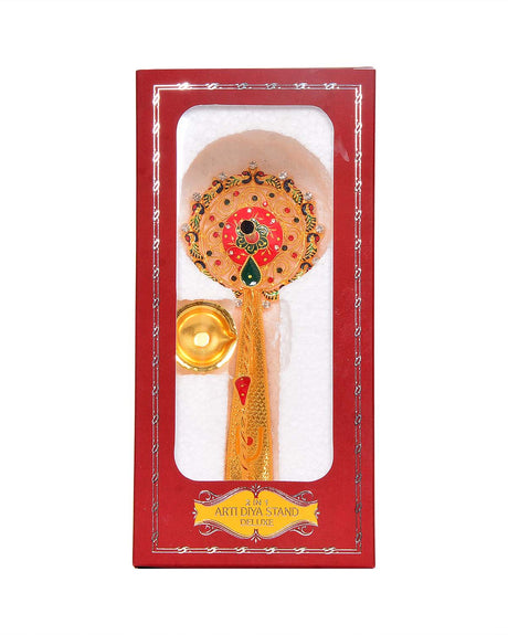 Pooja Diya Aarti Metal Stand – Decorative Diya for Wick Sticks - Retail Maharaj