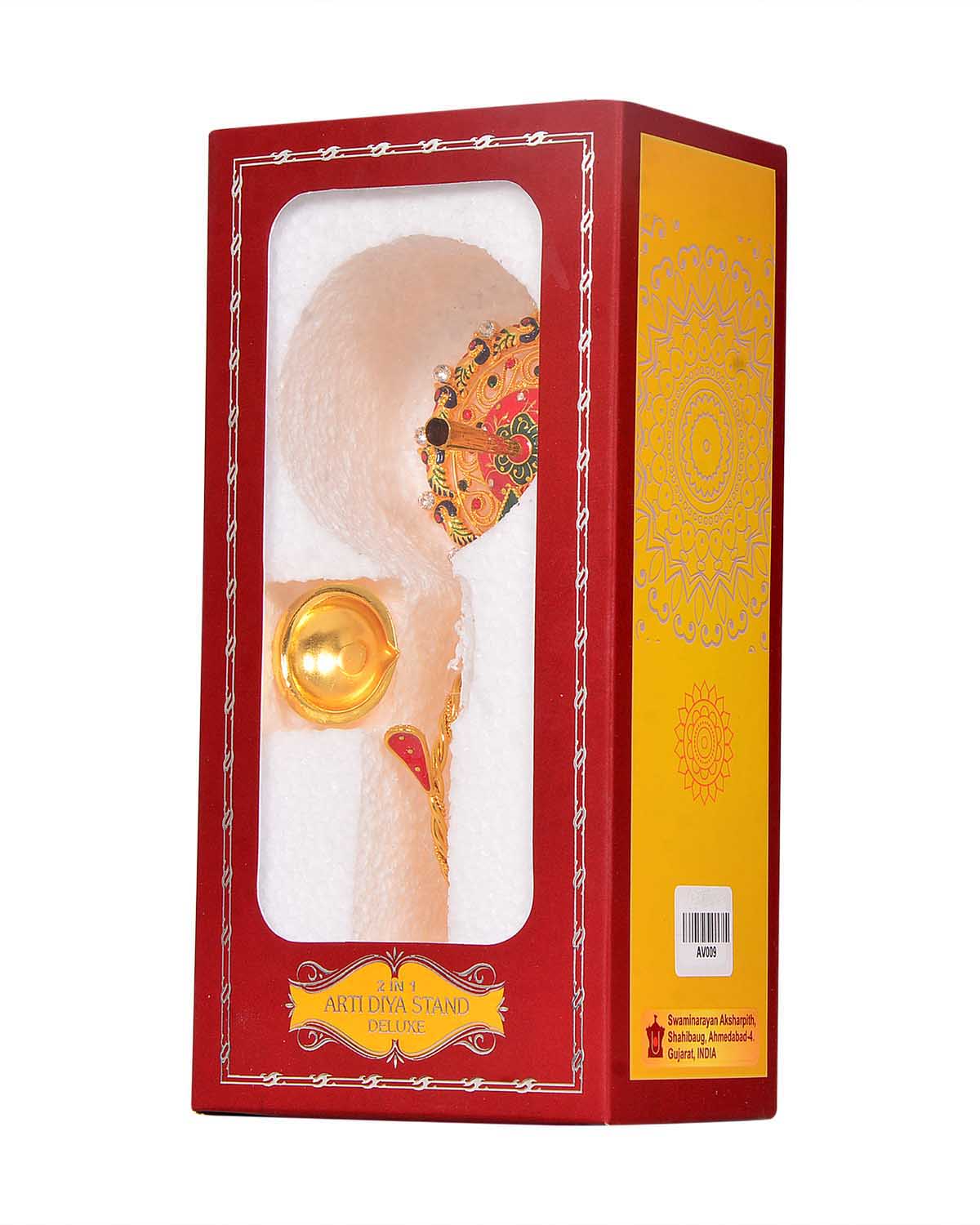Pooja Diya Aarti Metal Stand – Decorative Diya for Wick Sticks - Retail Maharaj